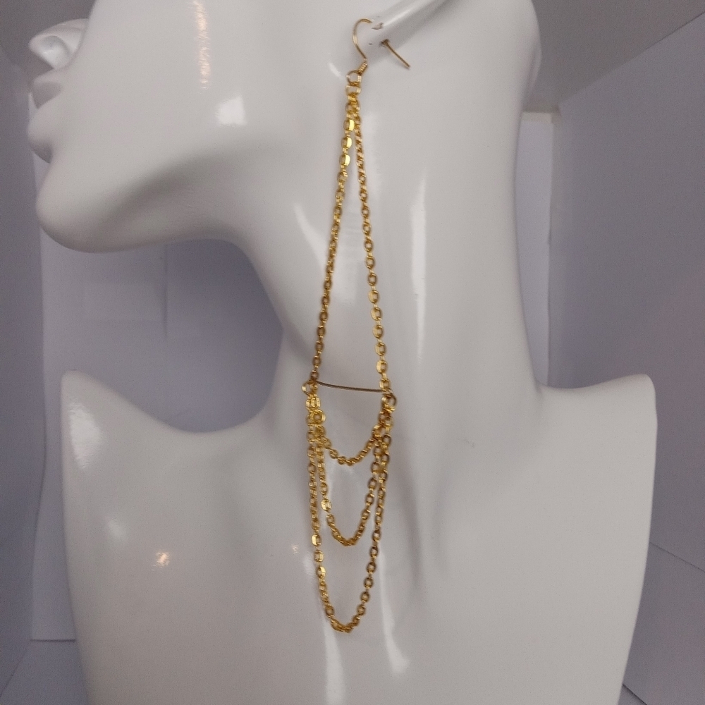 Gold toned chain earrings grunge hippie bohochic - Picture 2 of 4